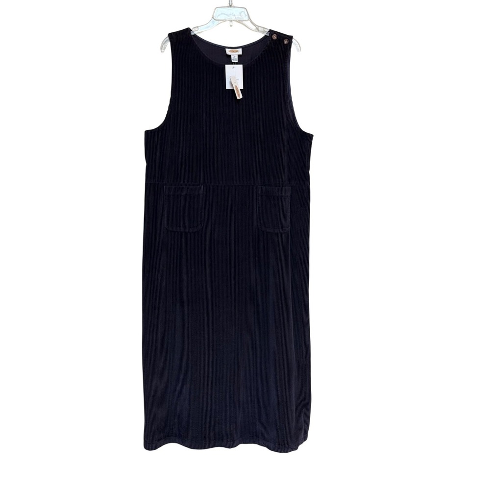 Talbots Vintage Black Corduroy Jumper Dress Womens 18 Sleeveless Pockets Shift
